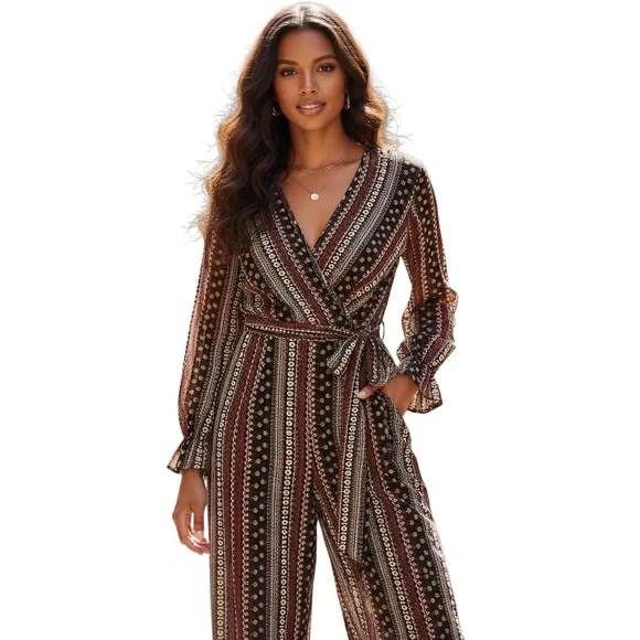 Elegant Black and Brown Jumpsuit - Picture 1 of 5